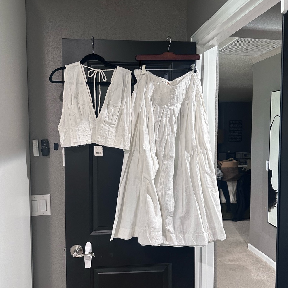 Free People Linen Top & Skirt Set White Size NWT, Both XL